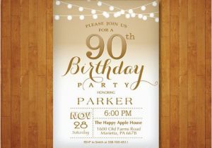 Free Printable 90th Birthday Invitations 90th Birthday Invitation Gold and White String Lights 70th