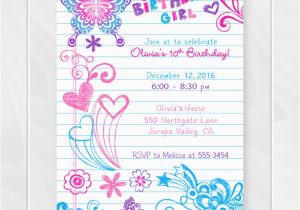 Free Printable Birthday Invitations for Teens Notebook Doodles Tween Birthday Invitation Girl Birthday