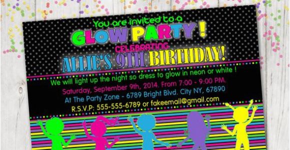 Free Printable Glow In the Dark Birthday Party Invitations Glow In the Dark Party Dance Party Invitation Invite