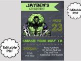 Free Printable Hulk Birthday Invitations Editable Text Hulk Birthday Invitation Hulk Party Invites