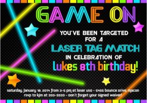 Free Printable Laser Tag Birthday Party Invitations Laser Tag Birthday Invitation Neon Glow In the Dark