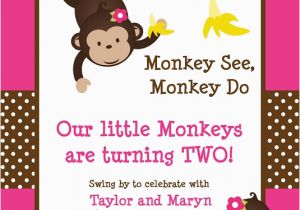 Free Printable Monkey Birthday Invitations Twin Monkey Safari Birthday Party Invitations Animal