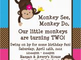 Free Printable Monkey Birthday Invitations Twins Monkey Birthday Invitations Printable Party Invite