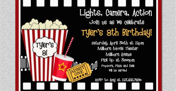 Free Printable Movie themed Birthday Invitations Movie Birthday Invitation Movie Night Birthday Party