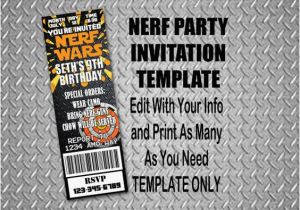 Free Printable Nerf Birthday Party Invitations Instant Download Printable Nerf Inspired Birthday Party