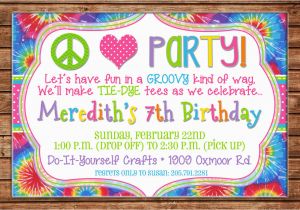 Free Printable Tie Dye Birthday Invitations Boy or Girl Invitation Peace Love Tiedye Tie Dye Birthday