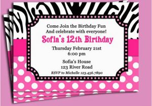 Free Printable Zebra Print Birthday Invitations Zebra Print Pink Polka Dot Invitation Printable or Printed