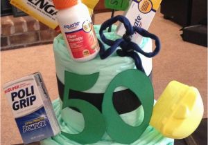 Funny 50th Birthday Ideas for A Man 50th Birthday Adult Diaper Cake with Survival Needs for