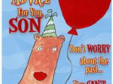 Funny Birthday Cards for A son Bear with Red Foil Balloon On Textured Blue son Funny