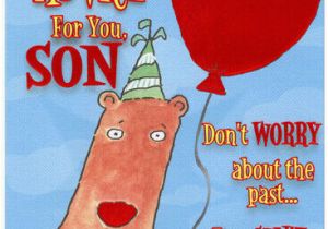 Funny Birthday Cards for A son Bear with Red Foil Balloon On Textured Blue son Funny