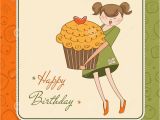 Funny Birthday Cards for Girls Birthday Card with Funny Girl and Cupcake Stock Image