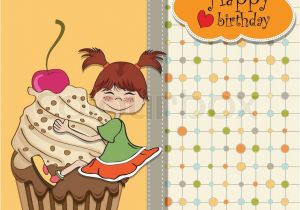 Funny Birthday Cards for Girls Birthday Card with Funny Girl Perched On Cupcake Stock