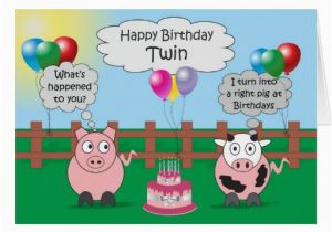 Funny Birthday Cards for Twins Twin Funny Animals Pig Cow Humor Cute Birthday Card Zazzle