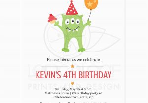 Funny Birthday Invitation Wording for Kids Funny Monster with Balloon and Party Hat Birthday