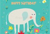 Funny Elephant Birthday Card Birthday Card for Kids with Elephant and Flowers Funny