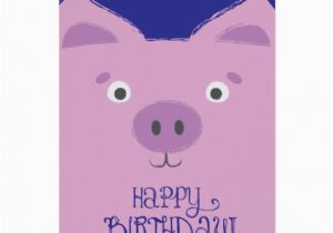 Funny Pig Birthday Cards Cute Funny Purple Pig Birthday Card Zazzle