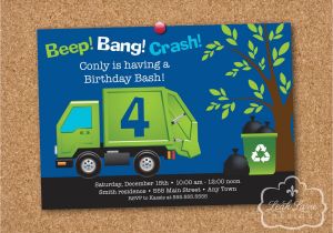 Garbage Truck Birthday Invitations Garbage Recycle Truck Birthday Party Personalized Printable