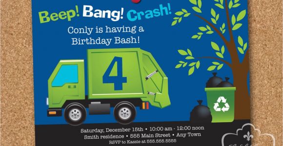 Garbage Truck Birthday Invitations Garbage Recycle Truck Birthday Party Personalized Printable