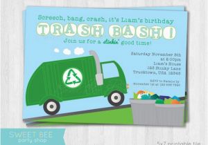 Garbage Truck Birthday Invitations Garbage Truck Birthday Invitation Printable by Sweet Bee