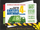 Garbage Truck Birthday Invitations Nealon Design Garbage Recycle Truck Birthday Invitation