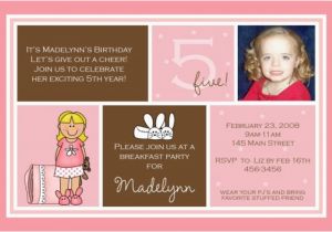 Girl Birthday Invitation Message 5th Birthday Invitation Wording Ideas Bagvania Free