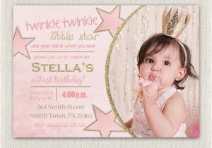 Girl First Birthday Invitations Photo First Birthday Invitation Gold and Pink Princess Invitations