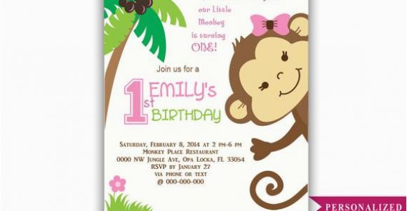 Girl Monkey Birthday Invitations Girl Monkey Birthday Invitation Jungle Girl First Birthday