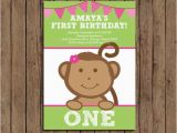Girl Monkey Birthday Invitations Girl Monkey First Birthday Invitation Printable Pink and