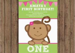 Girl Monkey Birthday Invitations Girl Monkey First Birthday Invitation Printable Pink and