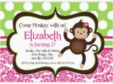 Girl Monkey Birthday Invitations Mod Monkey Invitation Pink Damask and Green Polka Dots Girl