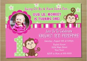 Girl Monkey Birthday Invitations Monkey Girl 1st Birthday Invitation Digital by