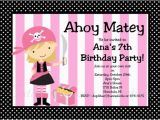 Girl Pirate Birthday Invitations Items Similar to Pirate Birthday Invitation Girl Pink