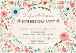 Girly Birthday Invitation Templates Girly Floral Frame Birthdday Invitation Kids Birthday