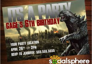 Godzilla Birthday Card Godzilla Birthday Party Invitation