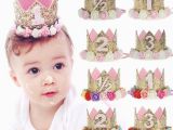 Gold Birthday Girl Tiara 2017 Flower Crown Newborn Headband Gold Birthday Crown