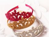 Gold Birthday Girl Tiara Princess Crown Headband Flower Glitter Felt Vintage Gold