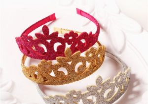 Gold Birthday Girl Tiara Princess Crown Headband Flower Glitter Felt Vintage Gold