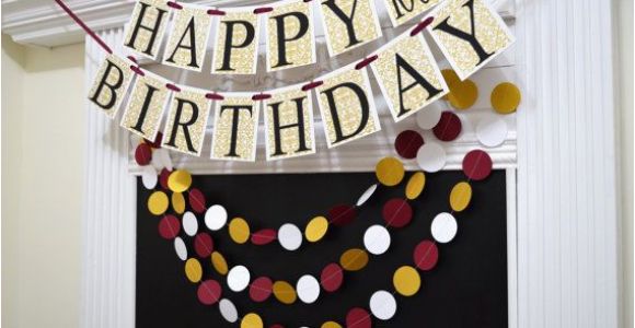 Gold Happy 70th Birthday Banner Gold Wine Happy 100th Birthday Banner Garland Adult