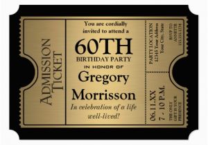 Golden Birthday Invitation Wording Golden Ticket Style 60th Birthday Party Invite Zazzle