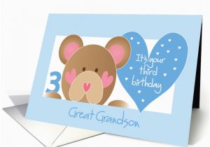 Grandson Birthday Cards Age 3 Third Birthday Great Grandson Teddy Bear and Hearts Card