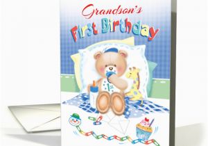 Grandson First Birthday Card Grandson 39 S 1st Birthday Boy Teddy Pillows Giraffe Card