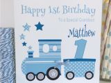 Grandson First Birthday Card Handmade Personalised Blue Train 1st Birthday Card