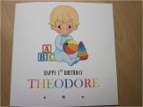 Grandson First Birthday Card Personalised Handmade Boys 1st First Birthday Card son