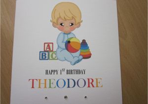 Grandson First Birthday Card Personalised Handmade Boys 1st First Birthday Card son