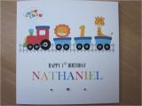 Grandson First Birthday Card Personalised Handmade Boys Train 1st First Birthday Card