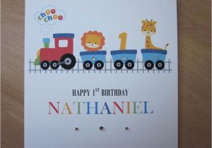 Grandson First Birthday Card Personalised Handmade Boys Train 1st First Birthday Card