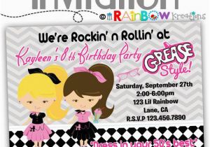 Grease Birthday Invitations 795 Diy 1950 39 S Grease Style Party Invitation or Thank