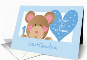 Great Grandson 1st Birthday Card First Birthday for Great Grandson with Teddy Bear and