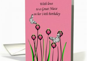 Great Niece Birthday Card Great Niece 14th Birthday butterflies and Flowers Card