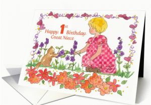Great Niece Birthday Card Happy 1st Birthday Great Niece Little Girl Pet Kitten